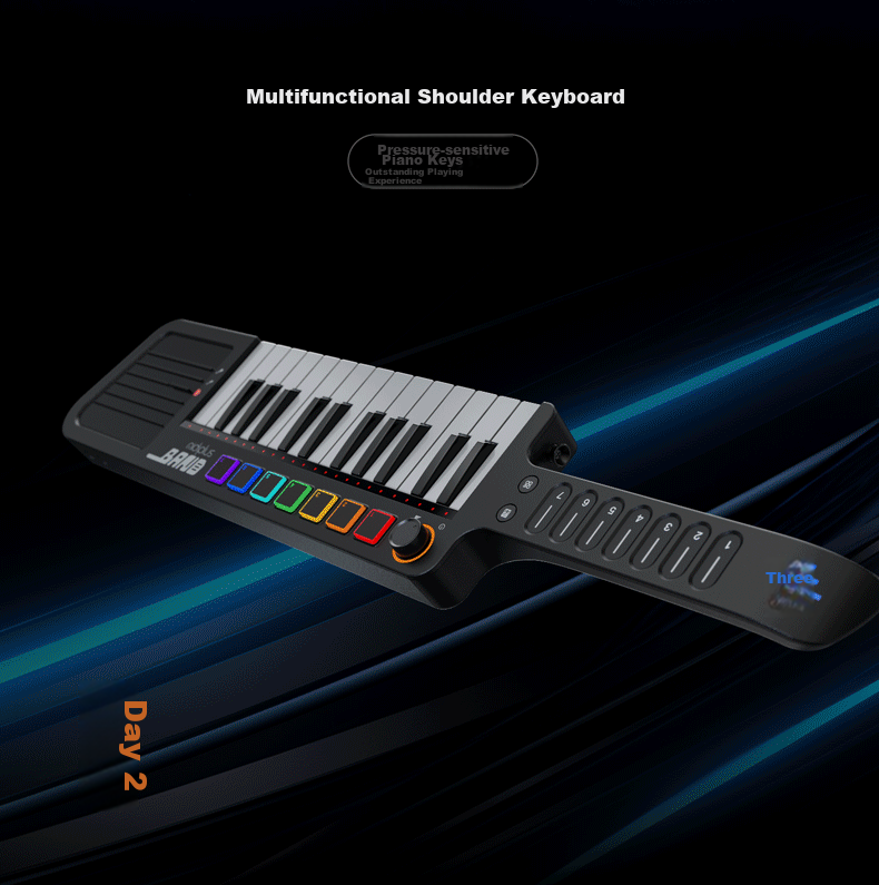 Midiplus Multifunctional Shoulder-Strapped Keyboard, Band Creative Performance Instrument, Portable Lightweight Mini Synthesizer, Sequencing Keyboard, Wireless 3