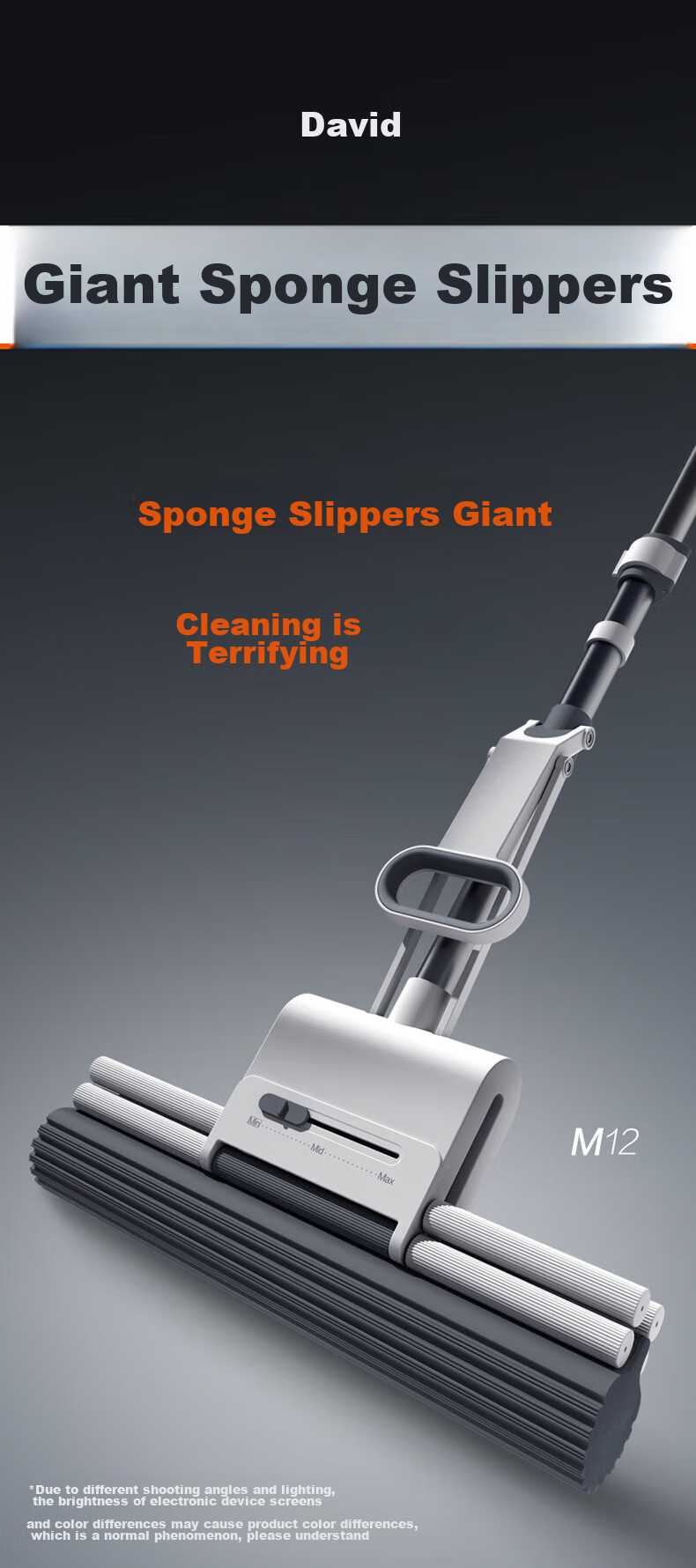 Dawei Sponge Mop, 38cm Sponge Head, 132cm Long Handle, 2 Heads, M12 Giant Roller-Type Large Size Sponge Mop 1