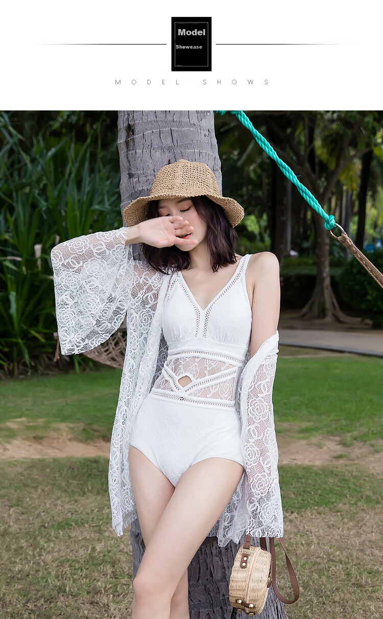 DK Swimsuit for Women, Sexy Small Chest One-Piece Conservative Tummy-Covering Slimming Korean Hot Spring Cover-Up Swimwear, White XL 3