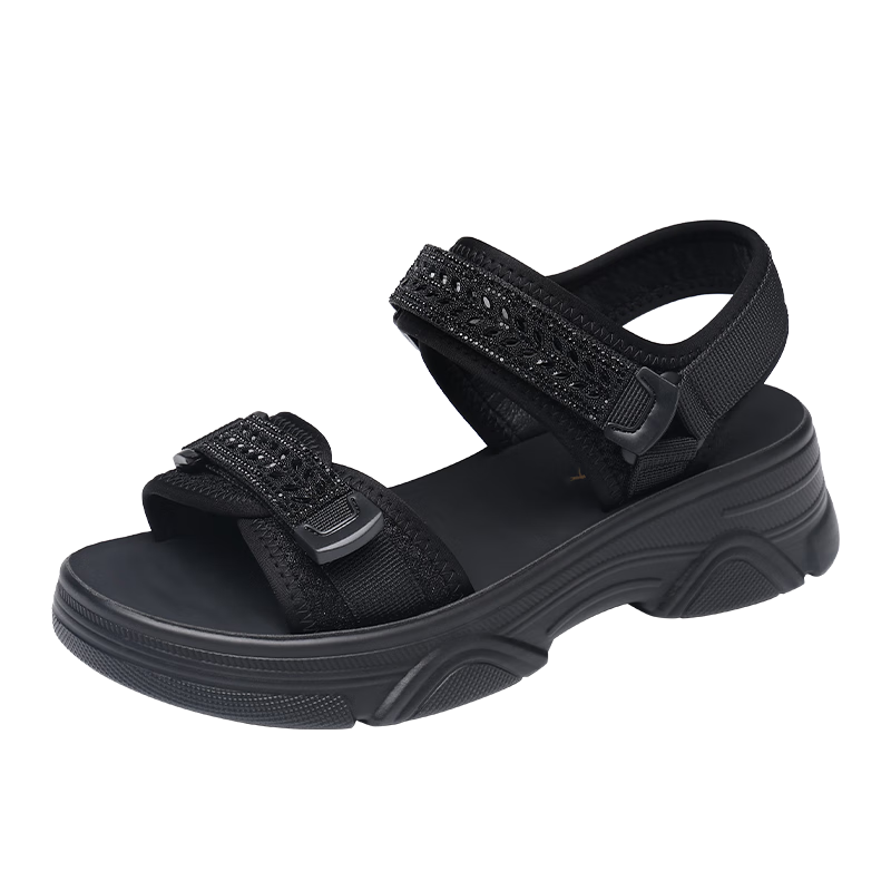 Red Dragonfly Women's Sandals Summer Breathable Thick Soft Sole Casual Outdoor Sports Beach Shoes WTK240721 Black Size 35