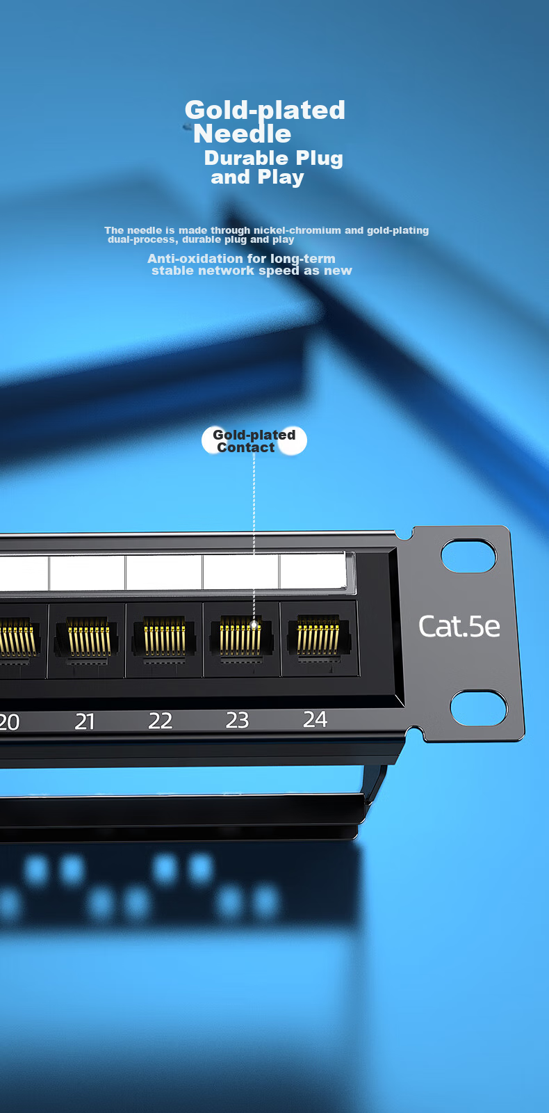 BIAZE CAT5e 24-Port Patch Panel, Unshielded CAT5e Network Cable Management Rack, Gold-Plated 1U Rack-Mounted Cabinet for Engineering Network Patch Cords And Cable Management Trough TT82 7