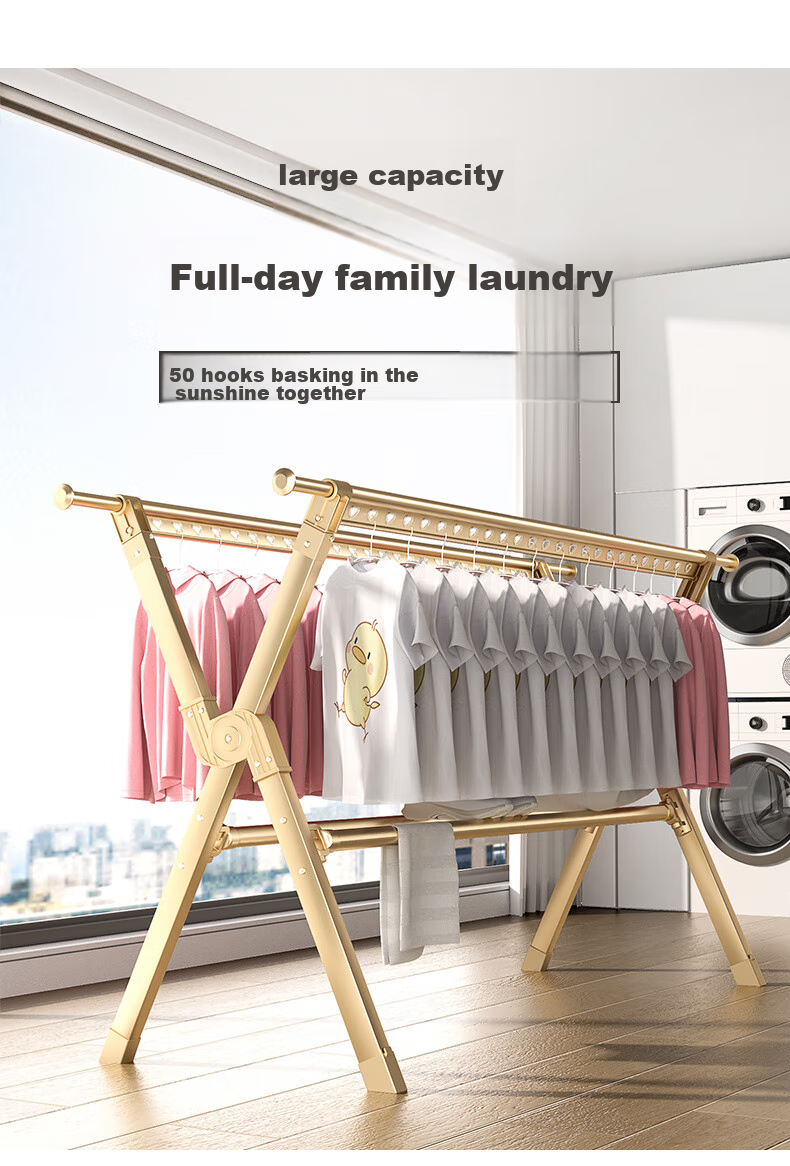 HKG Folding Aluminum Alloy Clothes Drying Rack, Extendable Indoor Balcony Household Clothes And Quilt Drying Stand, Clothes Hanger 3