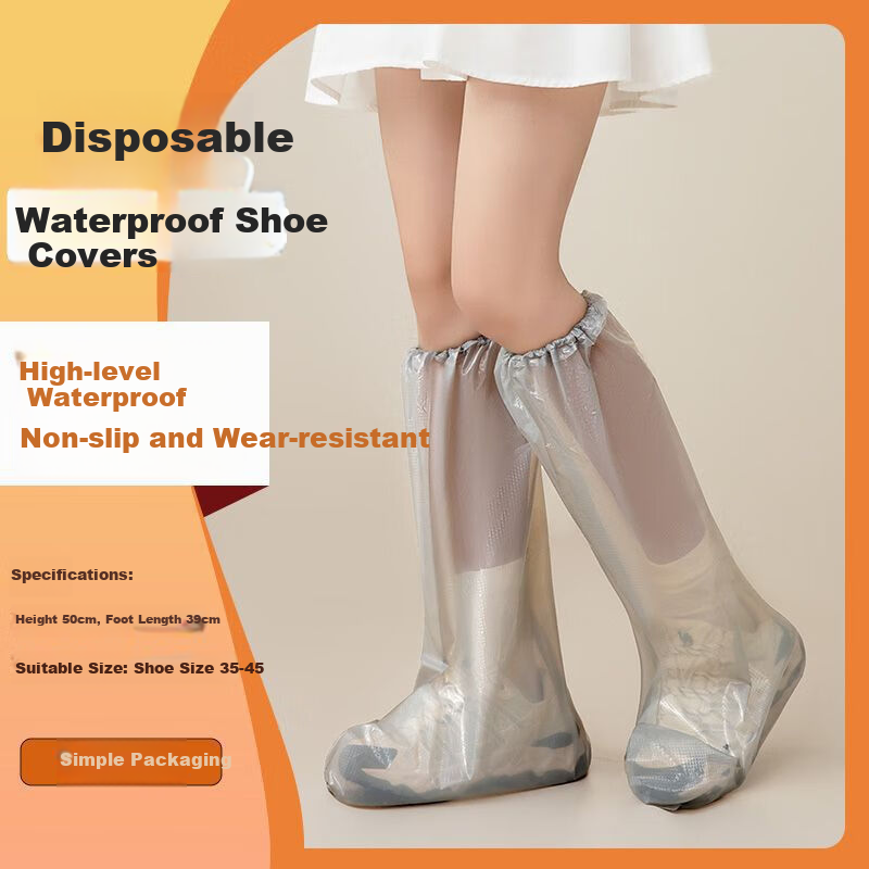 KUMBAZZ Waterproof Shoe Covers, Disposable Rain Shoe Covers, Thickened Long Rain Boots, Non-Slip Rain Boots for Adults, 5 Pairs