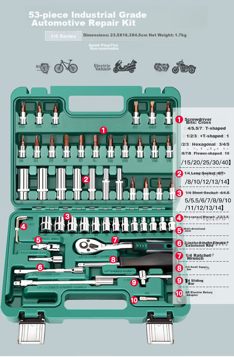 Airuize Motorcycle Repair Socket Wrench Set, Multi-Functional Tool Kit, Motorcycle Repair Toolbox, 46-Piece Set 28