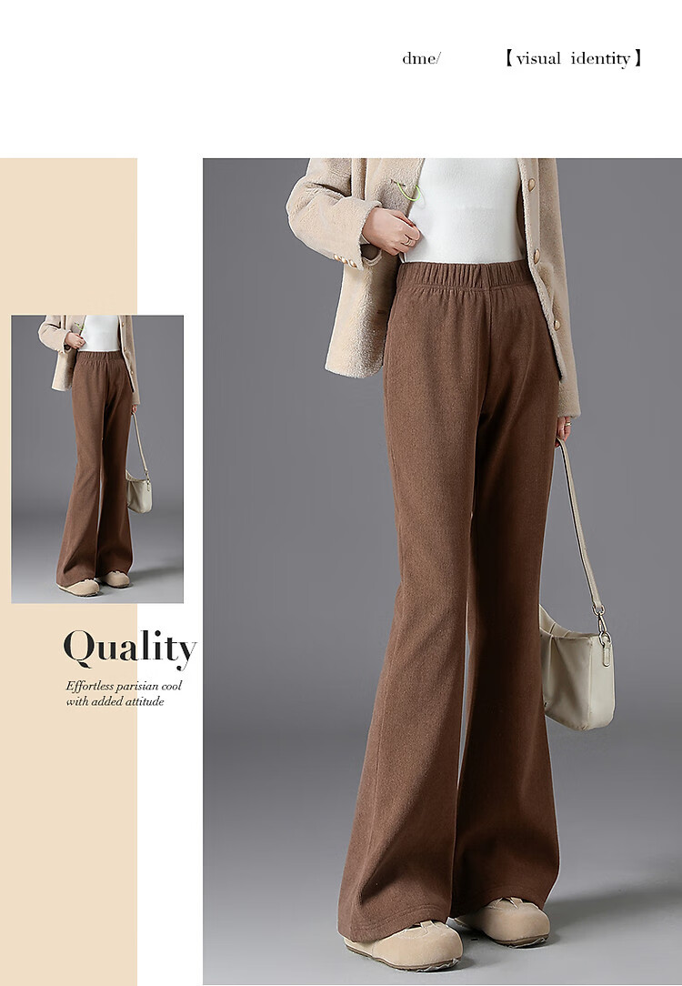 Dme [Fleece-Lined for Extra Warmth] Winter Japanese-Style Commuter Elastic Waist Flared Pants Comfortable Slimming Versatile Women's Casual Trousers 11