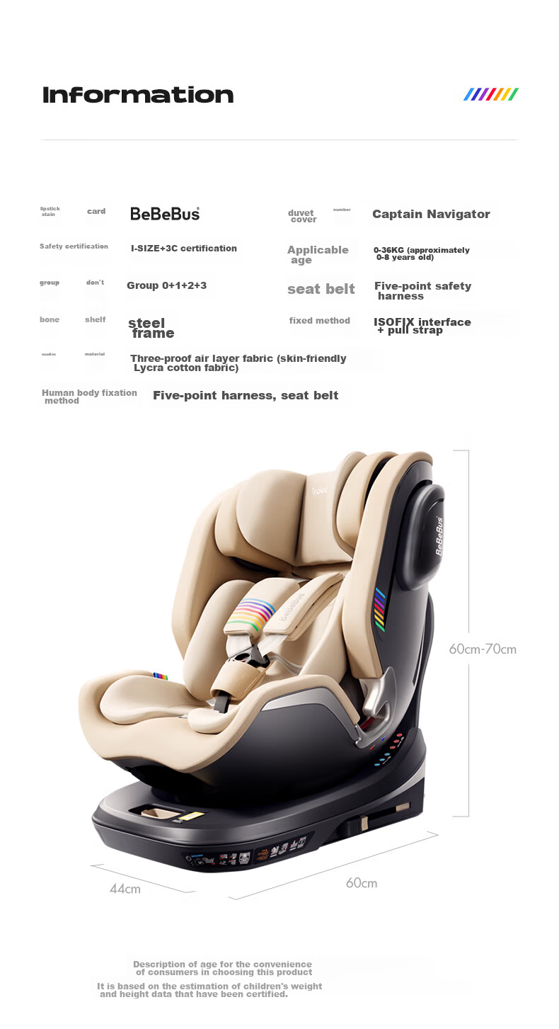 Bebebus New National Standard Navigator Children's Safety Seat 0-8 Years Car Baby Chair i-Size Voice Ventilation Champagne Gold 22