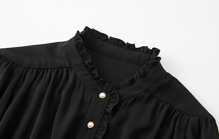 Dme [Ruched Shiny Blouse] Spring And Autumn French Style Women's Elegant Ruffle Stand Collar Pleated Blouse Women's Top 26