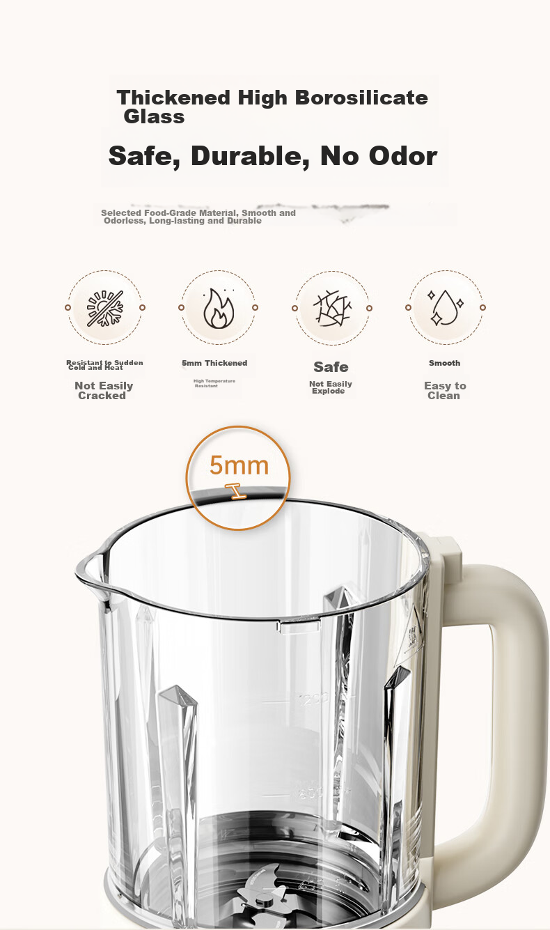 BRUNO Blender with Titanium Coating, 1.2L Small Capacity for Home Use, Fully Automatic Juicing, Quiet Operation, Baby Food And Soy Milk Maker, Ivory White, Bean Container Included 15