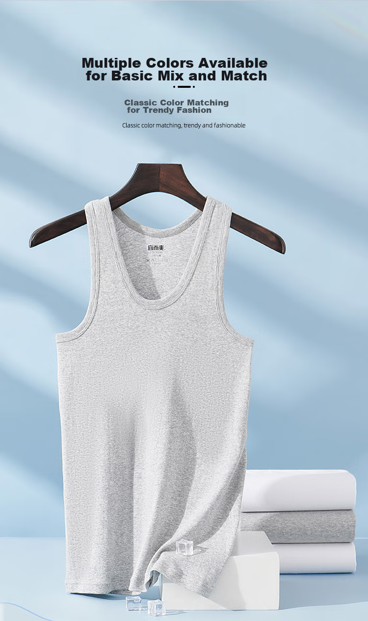 Yiershuang [3-Pack] Men's Cotton Vest Sports Fitness Sweat-Absorbing Breathable 100% Cotton Tank Top Plus Size Undershirt 9