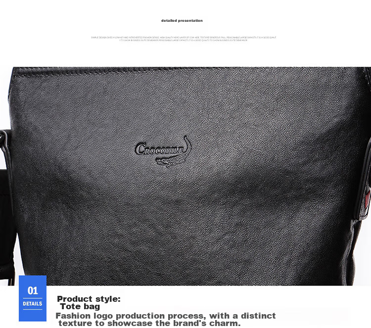 CROCODILE Top-Grain Leather Napa Texture Men's Business Vertical Shoulder Bag Crossbody Bag XT208 Black, Gift for Boyfriend 16