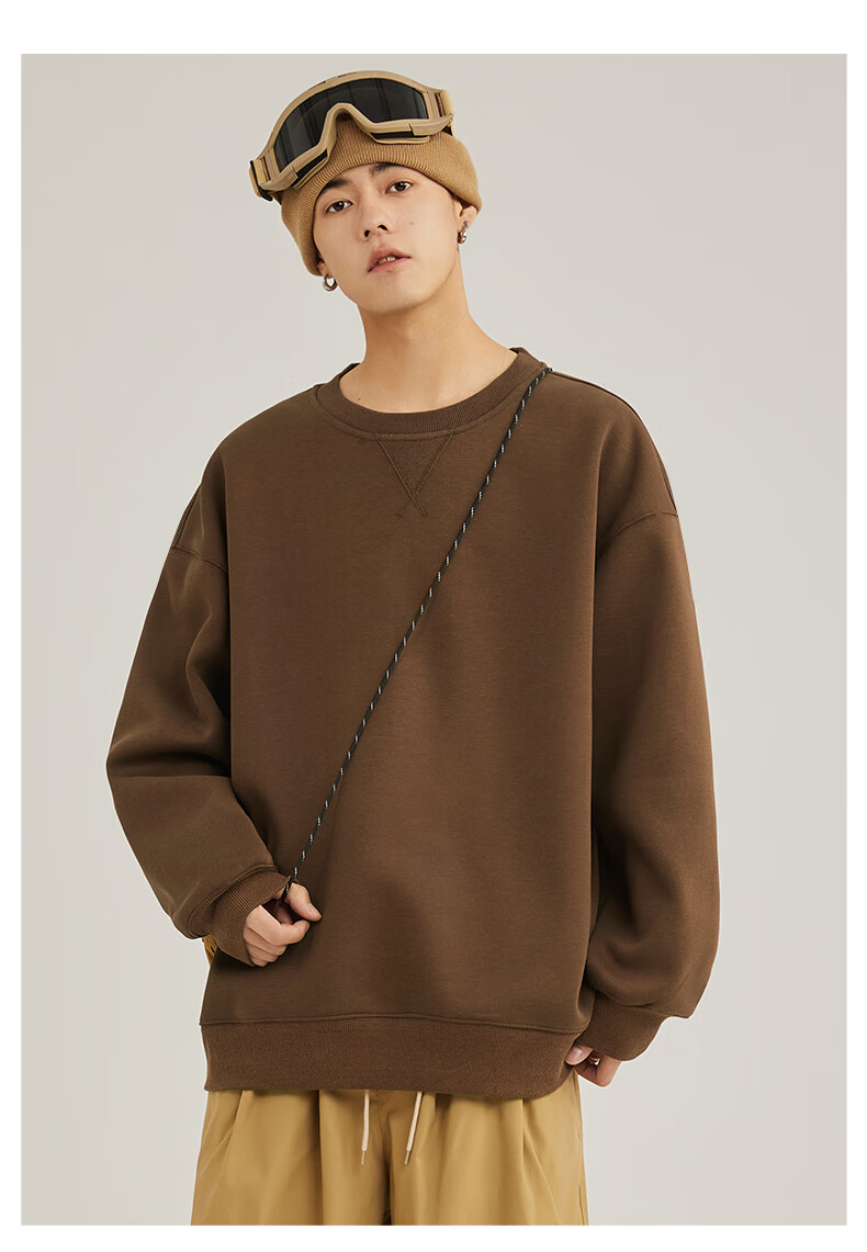 JEANSWEST LIFE Men's Hoodless Sweatshirt, Loose-Fitting Base Layer Jacket for Spring And Autumn, Triangular Design, Heavyweight Round Neck Top for Me 10