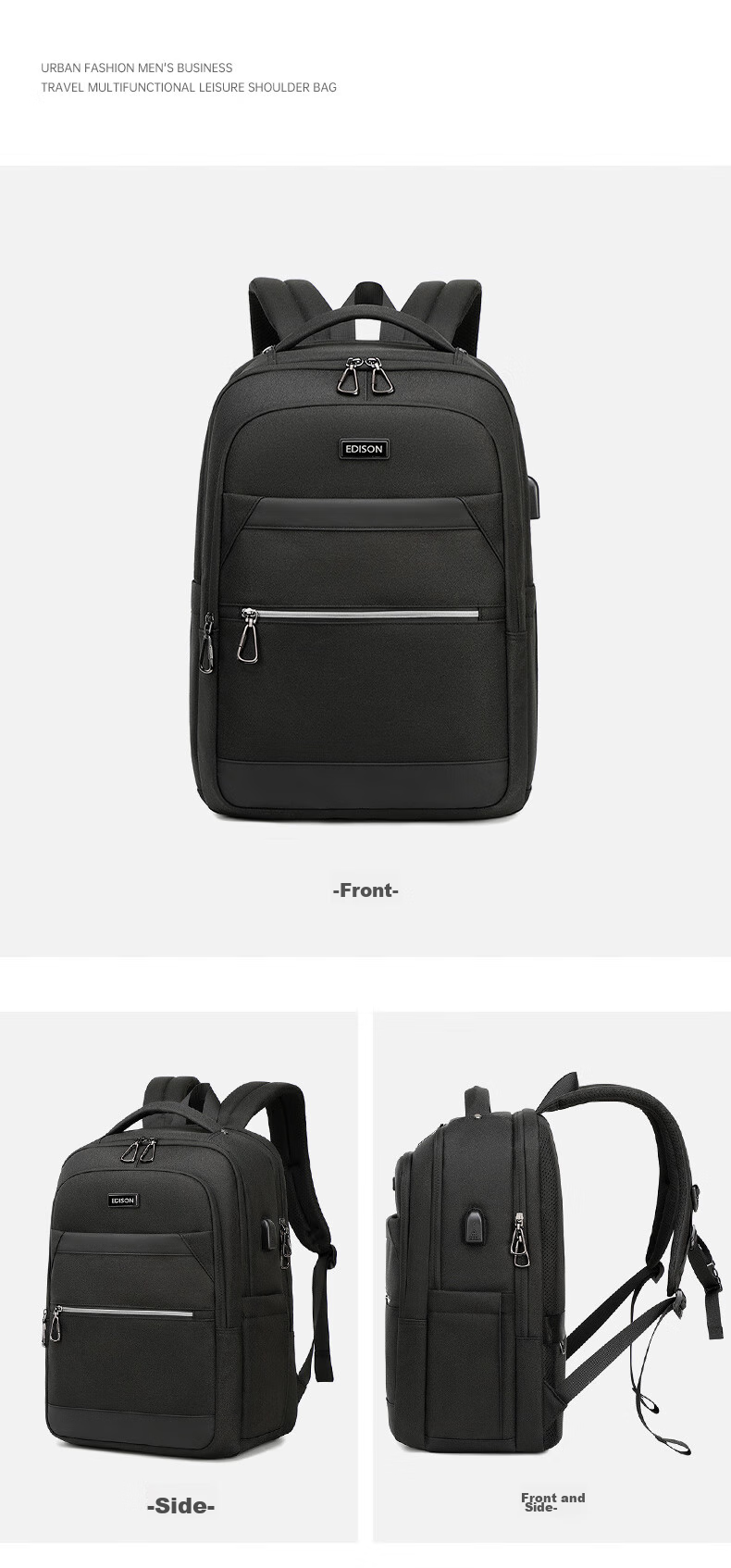 Edison Men's Backpack Business Travel Commute Laptop Bag Water-Resistant Backpack E02-2 Gray 16