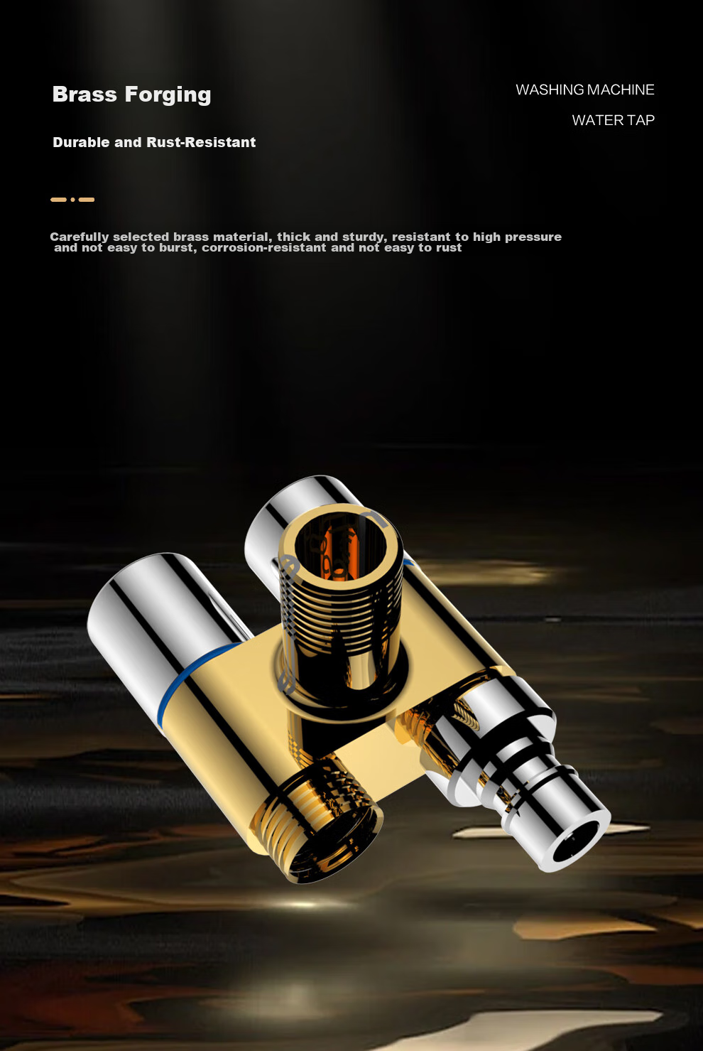 MICOE Washing Machine Faucet Angle Valve, All Copper, One Inlet Two Outlets, 1/2 Inch Cartridge Threaded Double Interface M-SZ04K 1