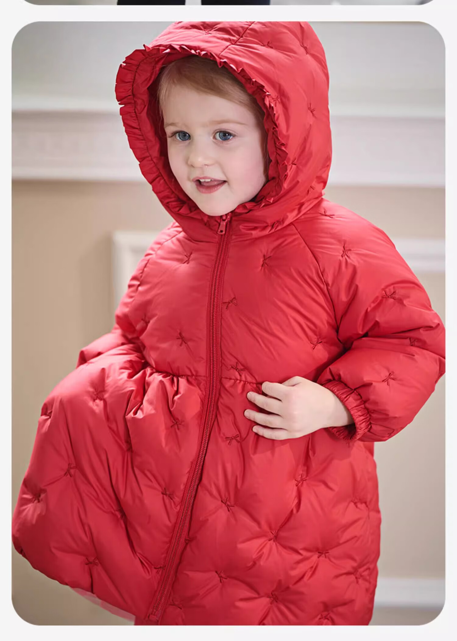 DAVE & BELLA Red Down Jacket Girls Winter Thickened Mid-Length Coat Children's New Year Outfit 3