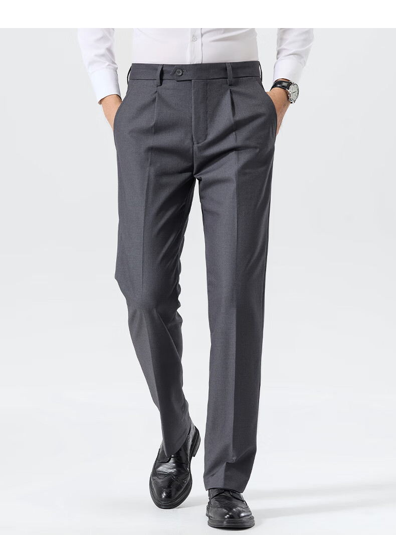 FIRS Men's Wool Blend Spring Autumn Business Loose Fit Commuter Dress Pants Straight Leg Casual Trousers 7