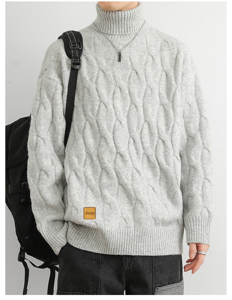 JEEP Men's Winter Thickened Sweater, Loose Knitwear, Dark Gray, XL 7