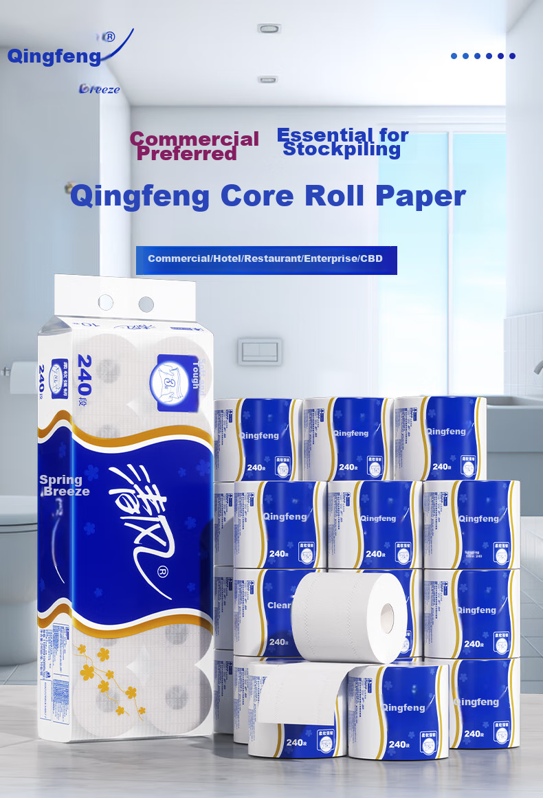 Qingfeng Core Roll Toilet Paper, 3-Ply, 240 Sheets*10 Rolls, Virgin Wood Pulp, for Hotels And Inns, B22AT3BN 1