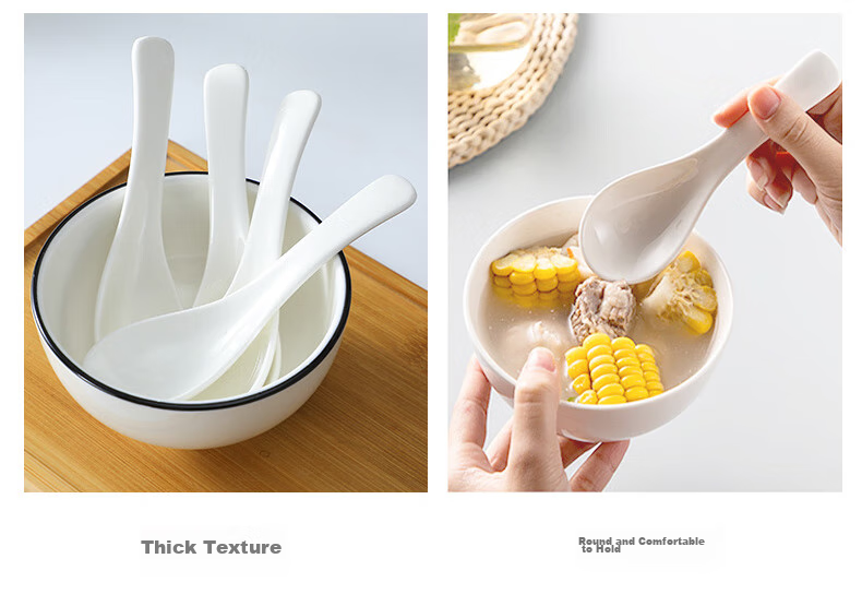 Shihua Ceramic Small Rice Spoon, Soup Spoon, And Small Spoon Set of 5 Pieces, Curved Handle Tablespoon for Home And Hotel Use, Pure White Dining Spoo 7