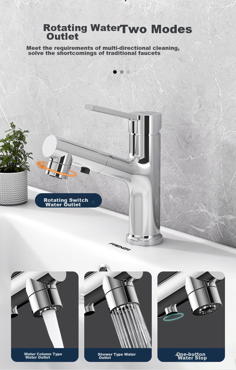 FAENZA Bathroom Sink Faucet, Multifunctional Pull-Out Design, for Face Washing Basin And Countertop, Hot And Cold Water Tap, Model 201CP 7