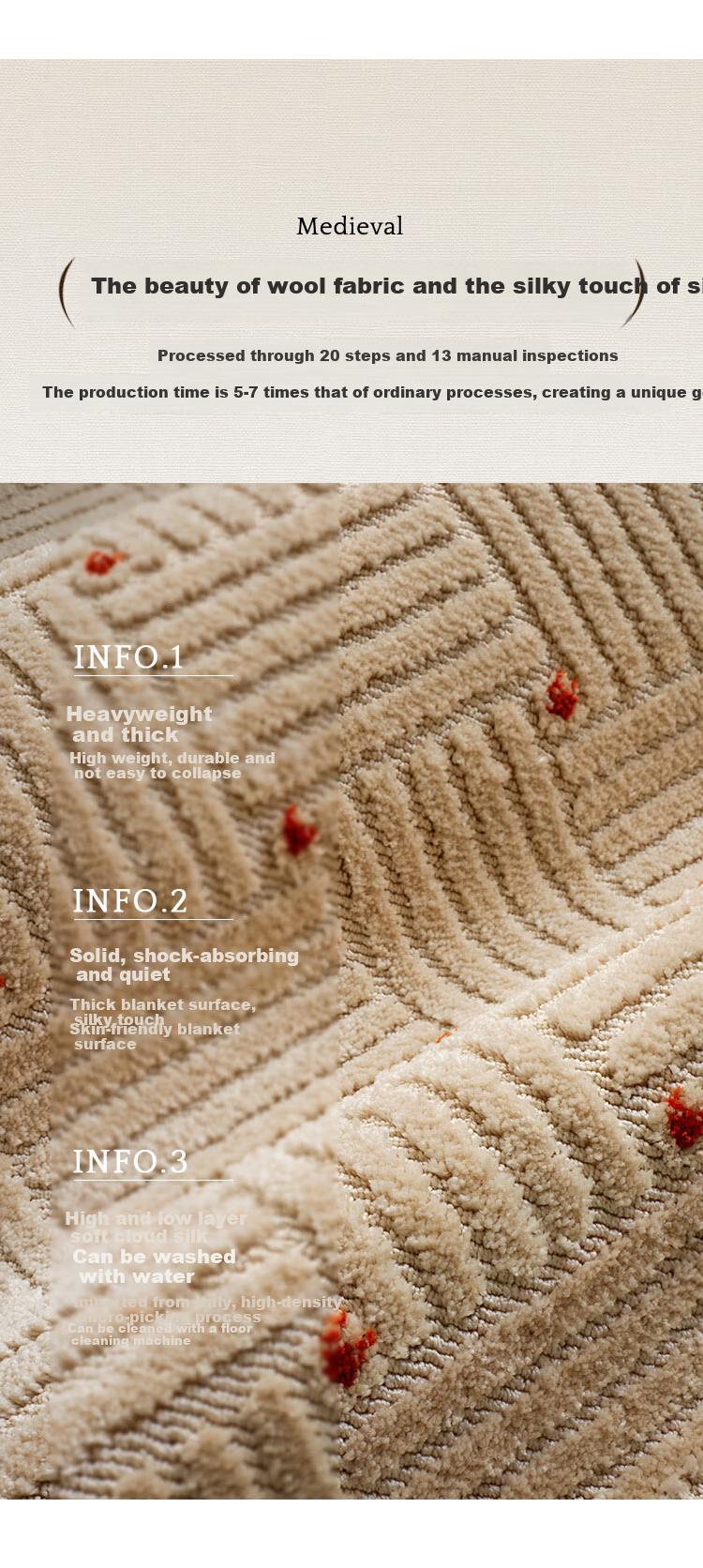 Keecy French Vintage Rug, Living Room Retro Luxury New Style Bedroom Cream-Colored High-End Home Bedroom Carpet 9