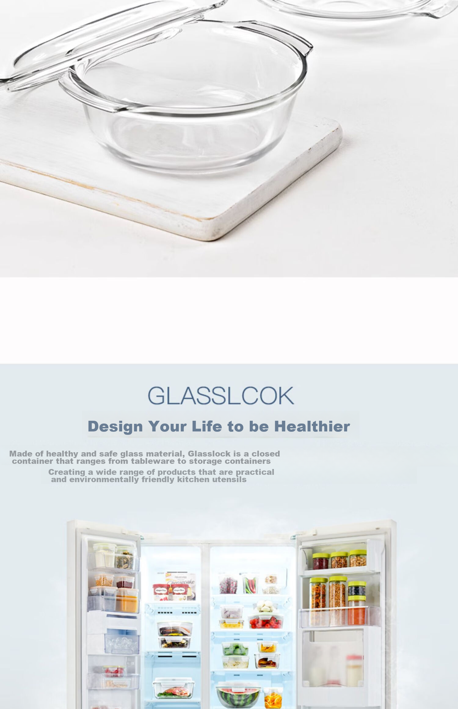 GLASSLOCK Imported Tempered Glass Bowl with Lid, Microwave-Safe Large Salad Bowl, Transparent Double-Handled Soup Bowl Tableware 1030ml 11
