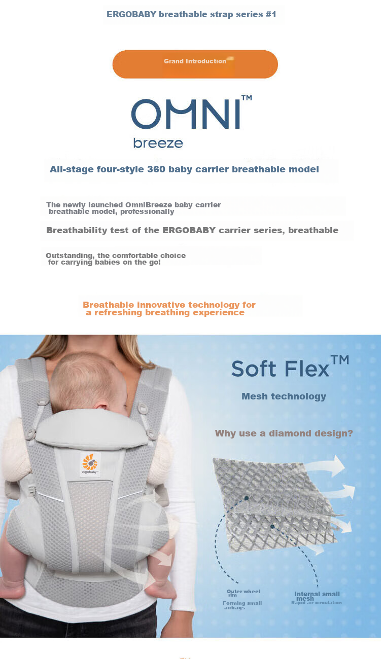 ERGObaby American Ergonomic Baby Carrier, Newborn Comfortable Strap, Breathable And Cool for Travel, Baby-Carrying Essential Breeze Wildflower Rice 4