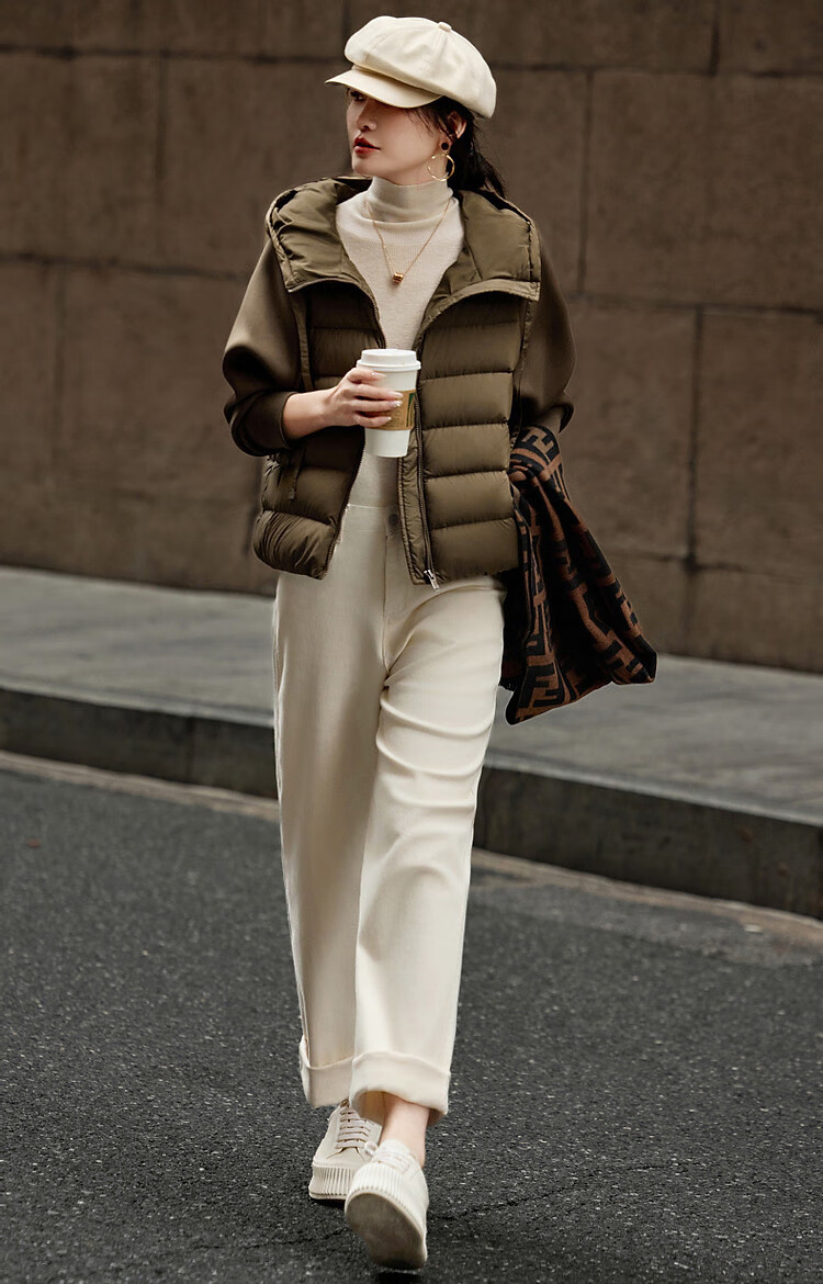 Dme [Stay in The Sunroom] Winter Lightweight Hooded 90% Duck Down Patchwork Knit Air Layer Women's down Jacket 20