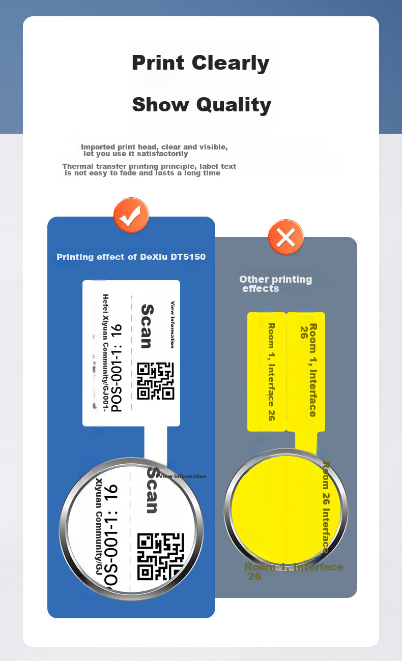 Detong DT5150 Thermal Transfer Cable Label Printer, Communication Room Network Cable Knife-Type Fiber Optic Outdoor Electrical Wire Handheld Portable Ribbon Box Label Machine, Comes with 1 Box of White Cable 10