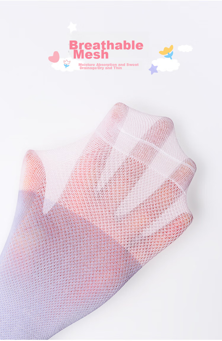 LangSha Children's Socks, Girls' Summer Mesh Mid-Calf Cotton Socks, High-Elastic Breathable Rabbit Flower Student Socks for Older Childre 3
