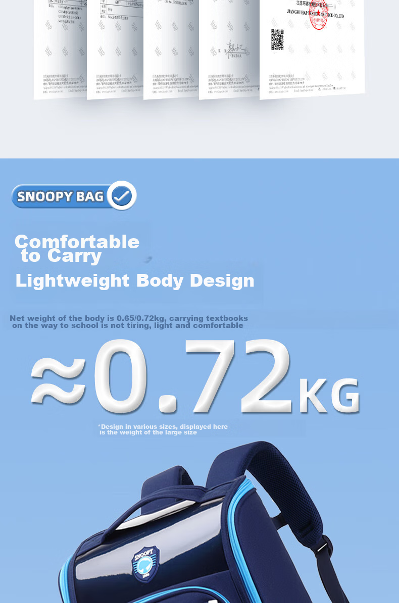 SNOOPY Backpack for Primary School Boys Grades 1-6, Large Capacity Lightweight Reduced Burden Children's Spine Protection Double Shoulder Bag for Girls, Light Blue 11