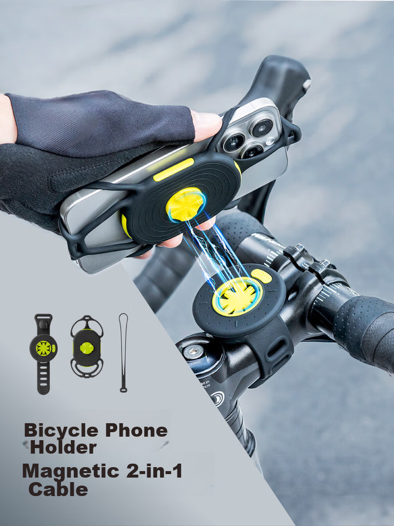 Bone Road Bike Phone Mount, Magnetic Quick-Release, Cycling Navigation Bracket, Silicone Shock-Absorbing, Compatible with Garmin GPS Watches 7