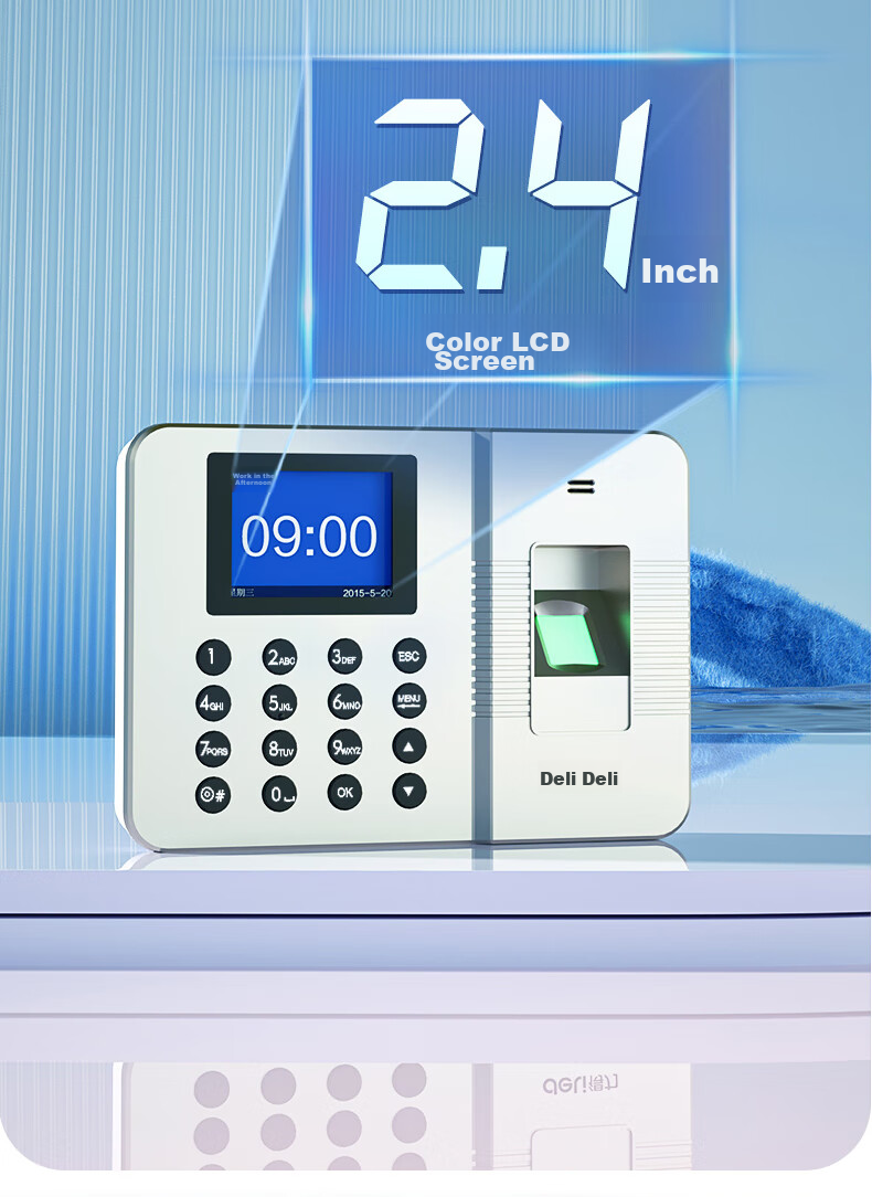 Deli Attendance Machine Facial Recognition Clock-In Device, Visible Light Dynamic Face Recognition Attendance, Liveness Detection, Bluetooth Connects to Phone WeChat Mini Program Management D50W 13