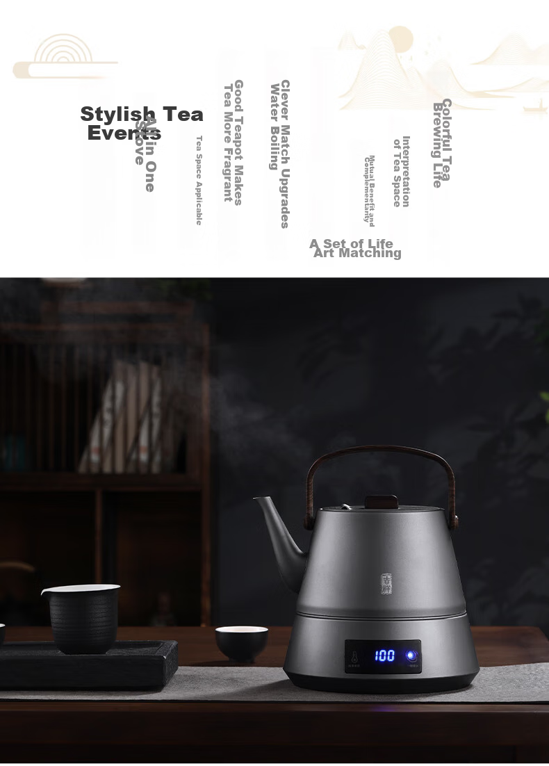 Biooner Fully Automatic Electric Kettle Water Boiler Tea Maker with Integrated Tea Table And Coffee Table for Brewing Tea And Coffee, Titanium Gray with Handle Steel Pot 3