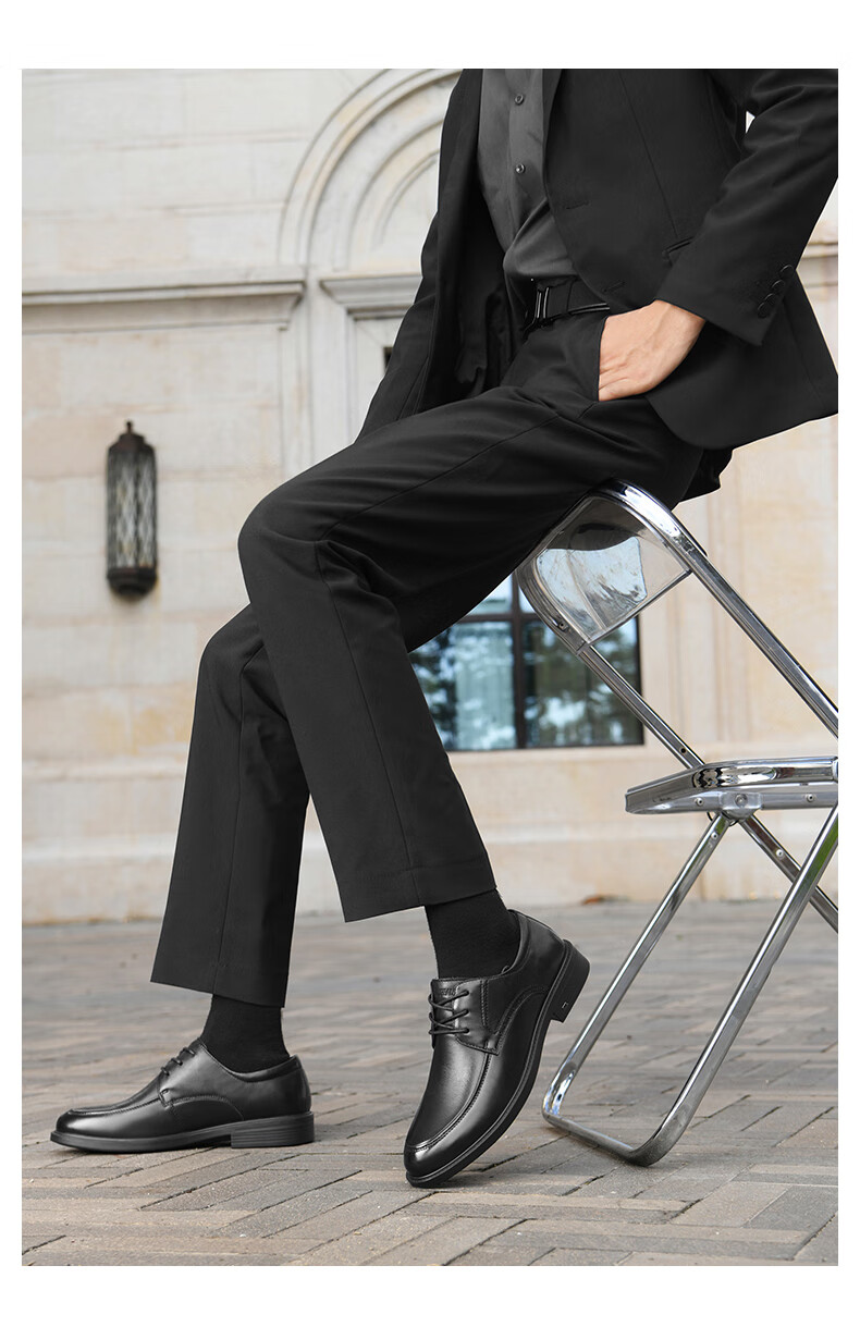 HLA Men's Leather Shoes, Top Grain Cowhide, Lace-Up Formal Business Casual Shoes for Men, T269 Black Size 44 2