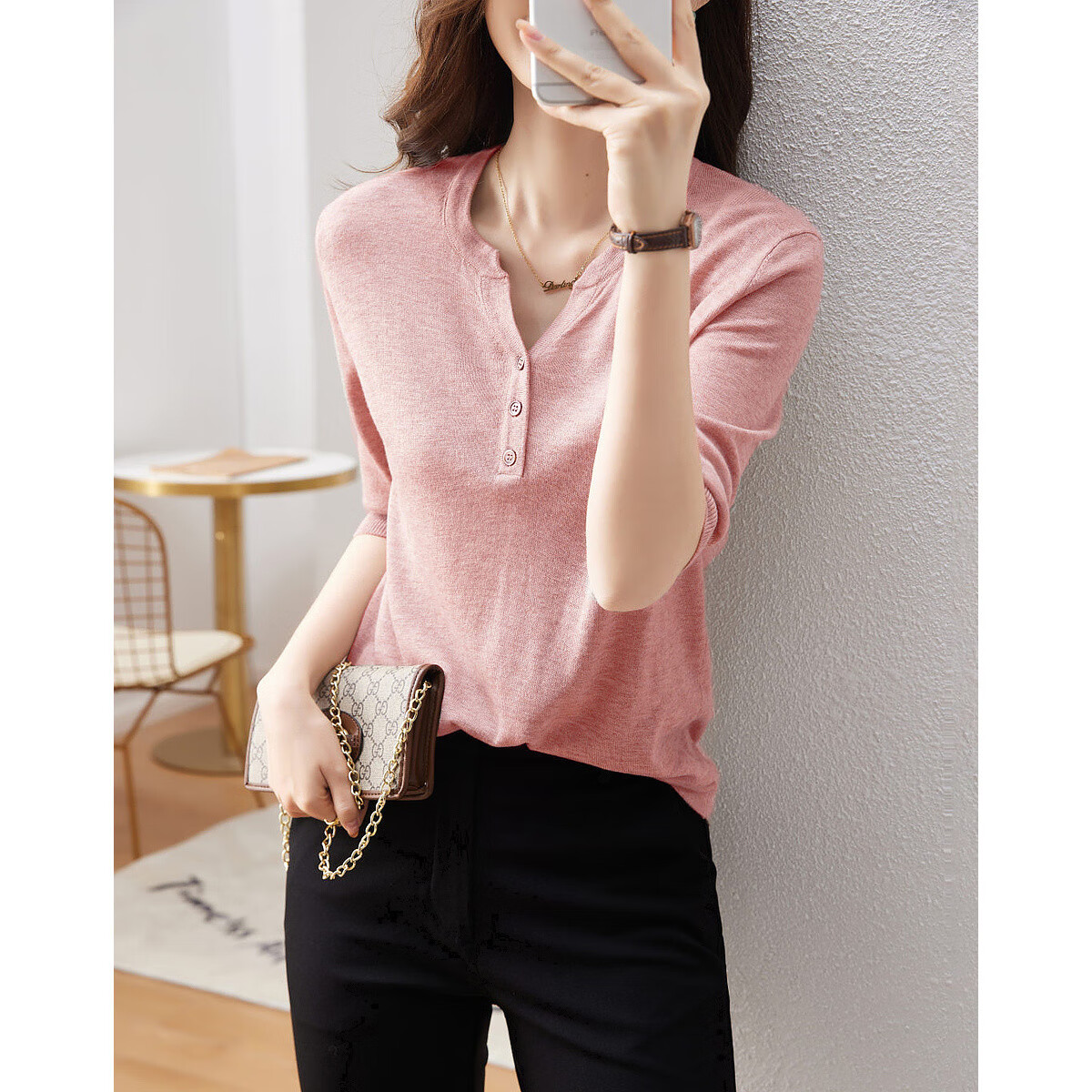 Dme [Baohe Milk Cheese] Spring And Summer Semi-Sheer Cardigan, Five-Quarter Sleeve, Petite Knit Sweater for Wome