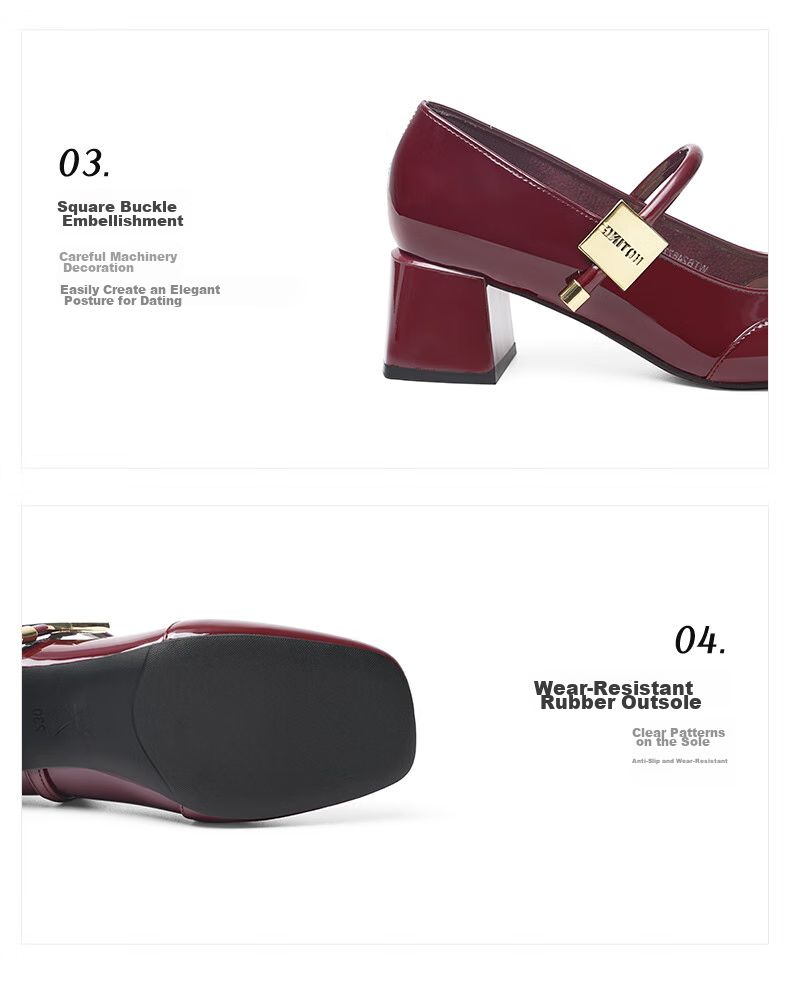 RED DRAGONFLY Mary Jane Shoes, Elegant French-Style Leather Shoes for Spring And Autumn, Chunky Heel Women's Pumps, WTB24677, Black, Size 39 8