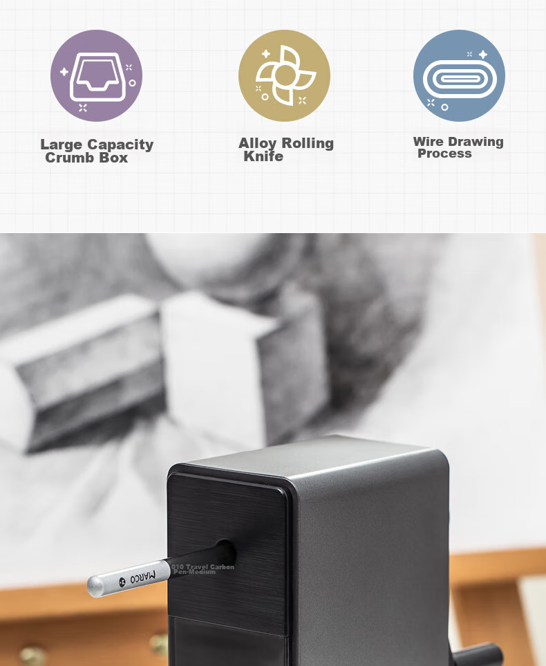 Deli Art Sketching Pencil Sharpener Manual Hand Crank Automatic Feed 3-Level Thickness Adjustment for Charcoal and Colored Pencils Blue Birthday School Gift 3