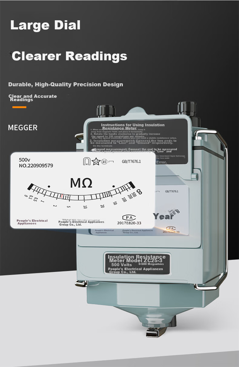 Renmin Megohmmeter, Insulation Resistance Tester, Electrical Inspection Meter, 1000V/1000MΩ, ZC25-4 5