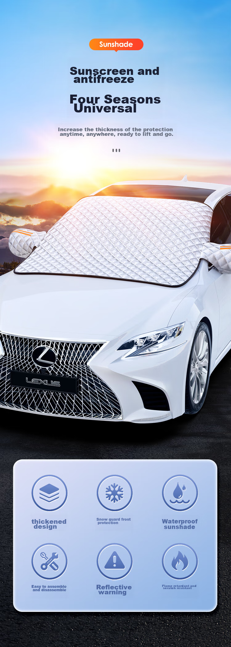 BIAZE Car Sunshade, Front Windshield Cover, Interior Heat Insulation Sunshade, Front Snow Cover, Car Window Light-Blocking Canopy 1