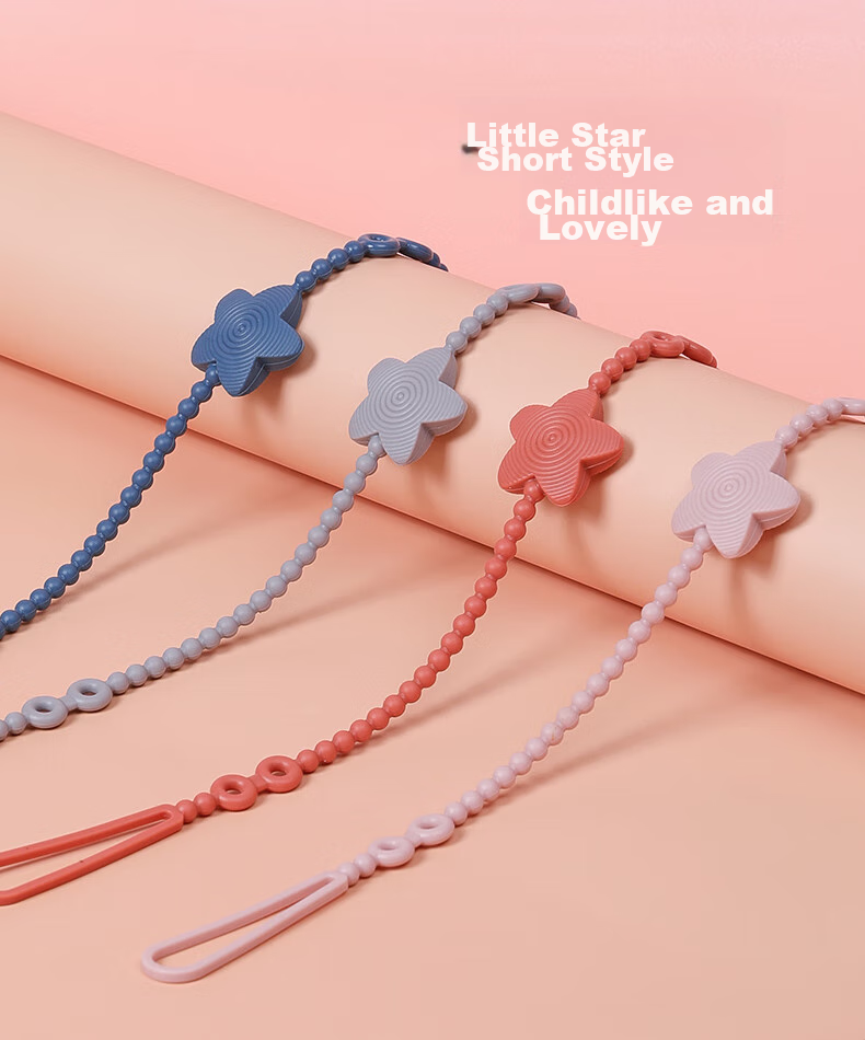 Haakaa Silicone Teether Chain, Baby Bottle Teether Toy Strap, Anti-Lost Cord, Small Star Short Style (Pink) 14