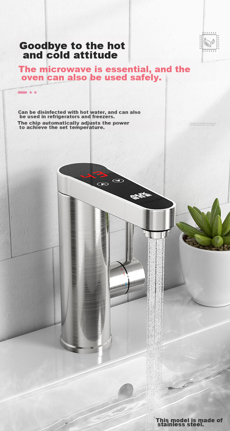 AUX Electric Water Heater Faucet, Bathroom Sink Hot And Cold Dual-Use Smart Digital Display Fast Heating Kitchen Treasure Instant Electric Water Heater, Bottom Water Inlet WT1X3 Stainless Steel Body 6