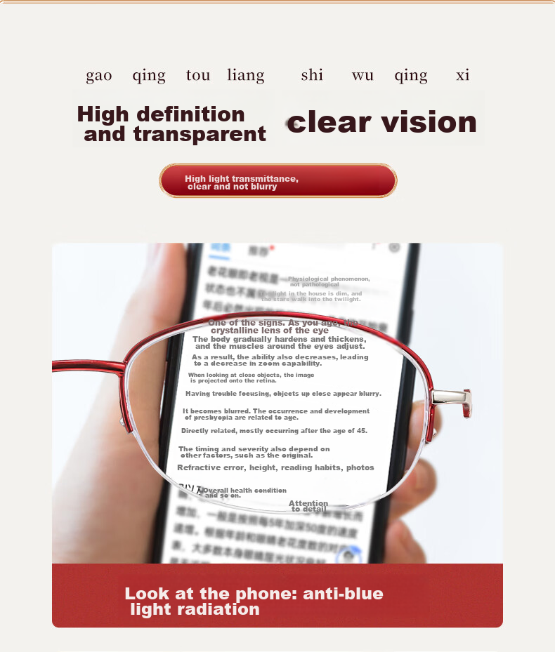 LESCA LUNETIER Reading Glasses for Women, Anti-Blue Light Radiation, High-Quality Genuine Product, High-Definition Presbyopic Glasses for Middle-Aged And Elderly, Fashionable Reading Glasses 12
