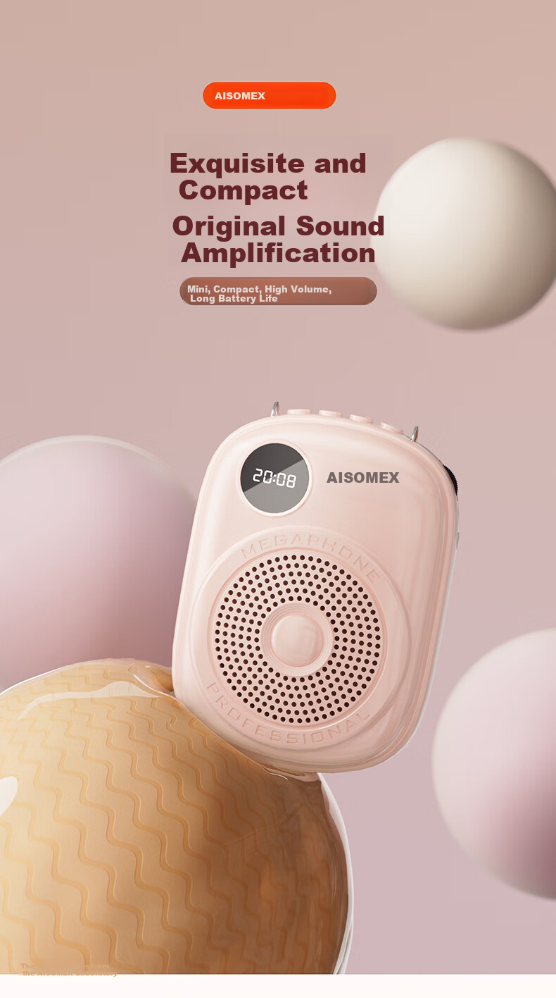 AISOMEX Portable Amplifier for Teachers, Classroom Teaching Microphone, Outdoor Tour Guide Shopping Assistant, Compact Loudspeaker Speaker K18 Pink 1