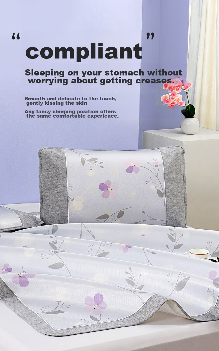 Laoxijiang Cooling Ice Silk Mat Set, Single Person Two Pieces, 90*200 Cm, Summer Floral Pattern [Machine Washable] 8