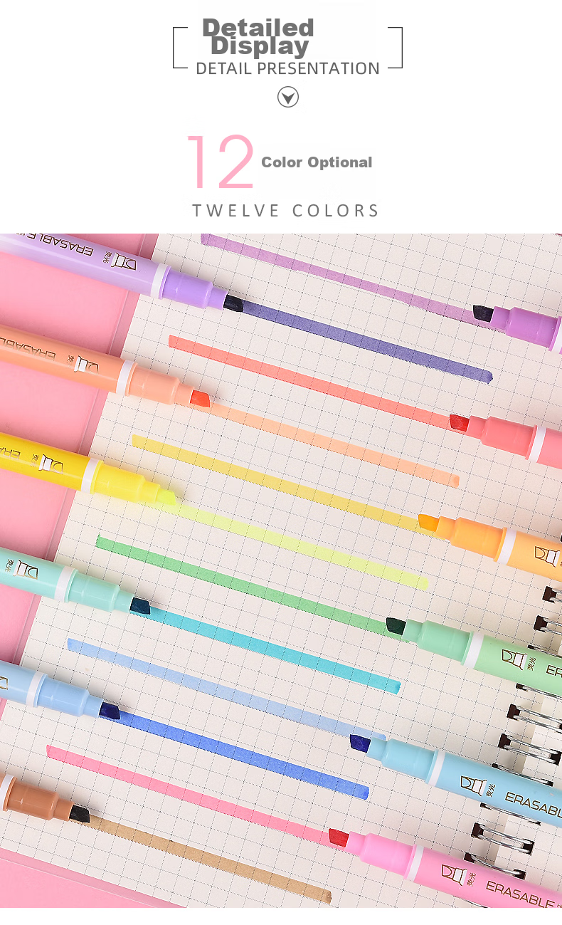 Genvana 12-Color Dual-Tip Erasable Highlighters, Office Training Key Marking Water-Based Pens, Colorful Eye-Catching, Journaling And Drawing Markers G-0545 2