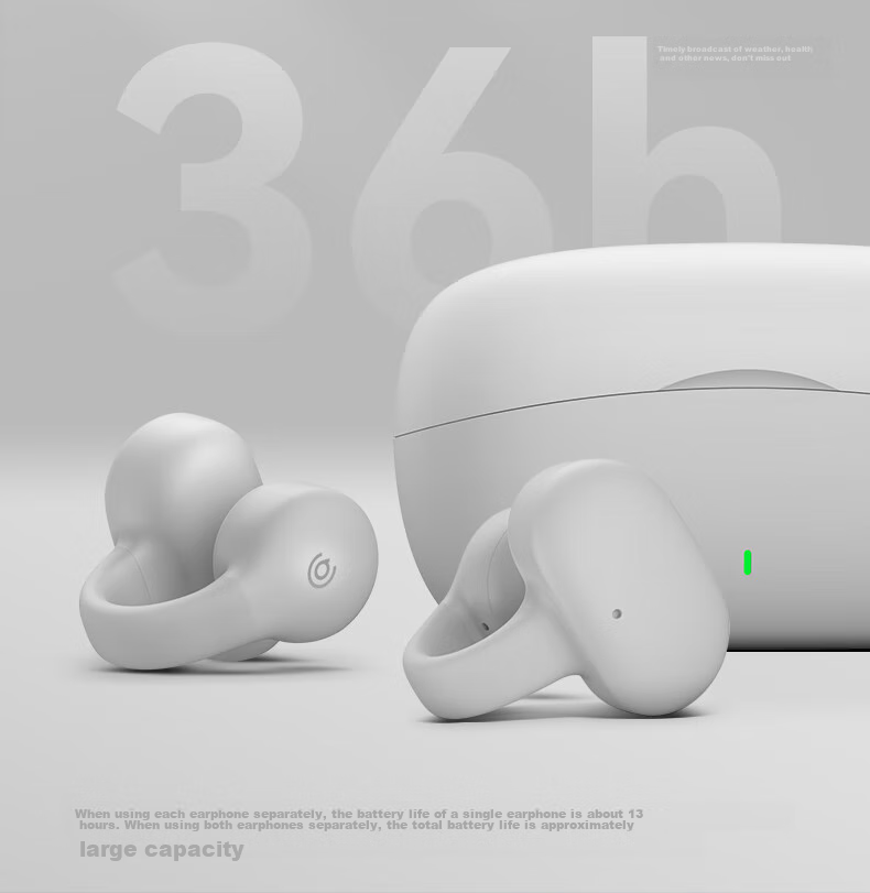 Aigo Bluetooth Headphones, Bone Conduction Concept Air Conduction Ear Clip Open-Style Non-In Sports Calling Headphones, Compatible with Xiaomi And Other Phones, Tablets, Computers Universal TX02 White 17