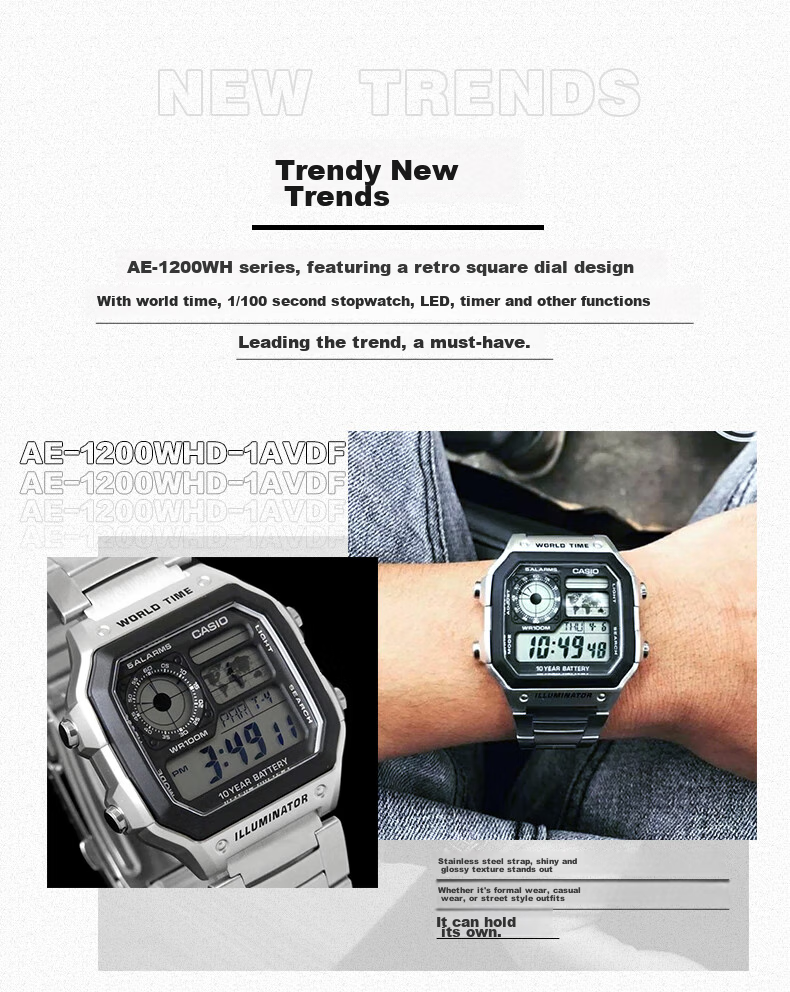 Casio Watch, Men's Retro Small Square Waterproof Sports Digital Watch for Students And Both Sexes, Japanese And Korean Gift, AE-1200WH 3