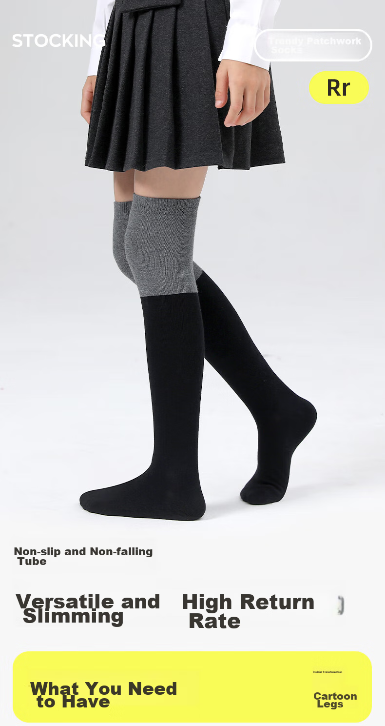 Barbie Children's Mid-Calf Socks, Girls' Knee-High Socks, Spring And Autumn Black High Socks, Girls' Student Over-Knee Long Socks 1