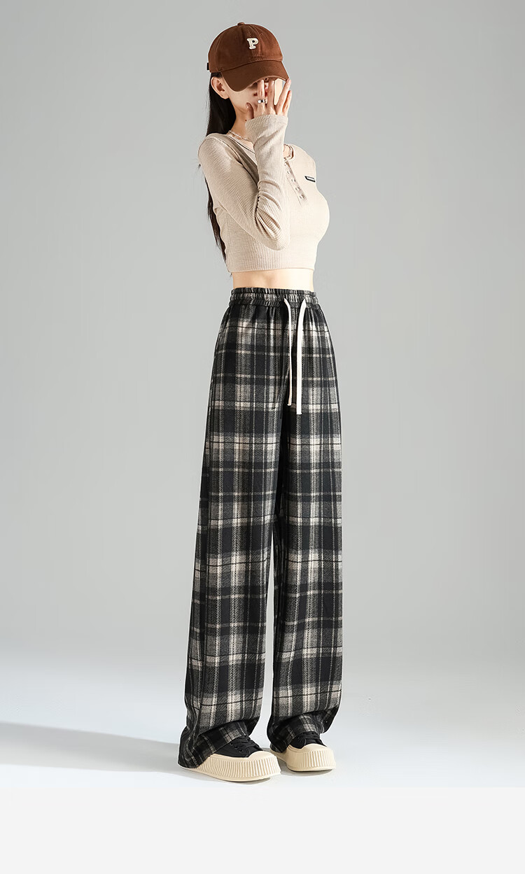 TonLion 2026 Autumn And Winter Women's Slimming Elastic-Grid Casual Pants, Loose Fit 9