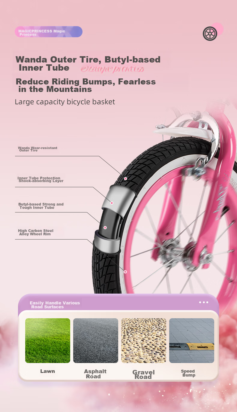 TOPRIGHT Sold by JD, Honeybird Aluminum Alloy Children's Bicycle for Girls Aged 3-8, Baby Pedal Bike, 16-Inch Pink 11